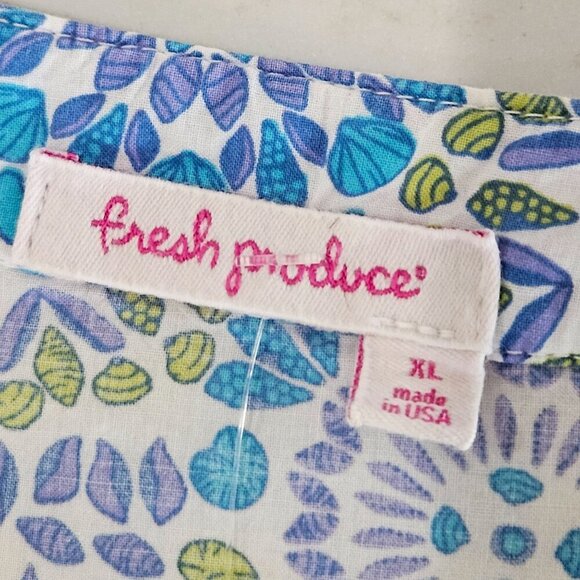 Fresh Produce XL Tunic Top Mosaic Shells Corine Blue Green Cotton Tie Neck - Picture 9 of 12